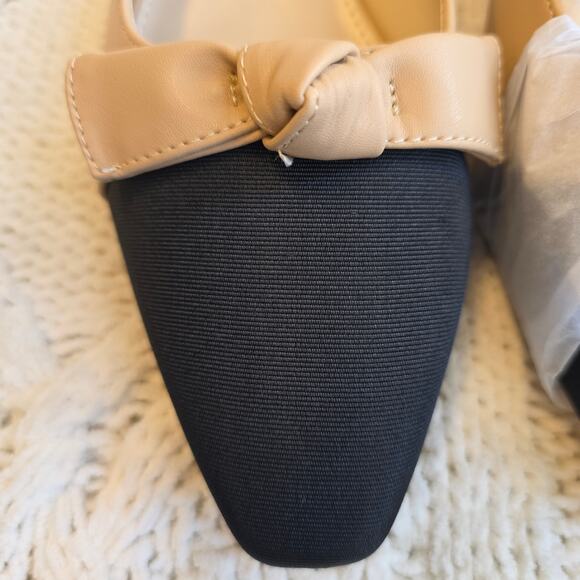 NEW ZBY Women's Color Block Bowknot Slingback Blocked Heels Size 8.5M Black Tan - Picture 2 of 4